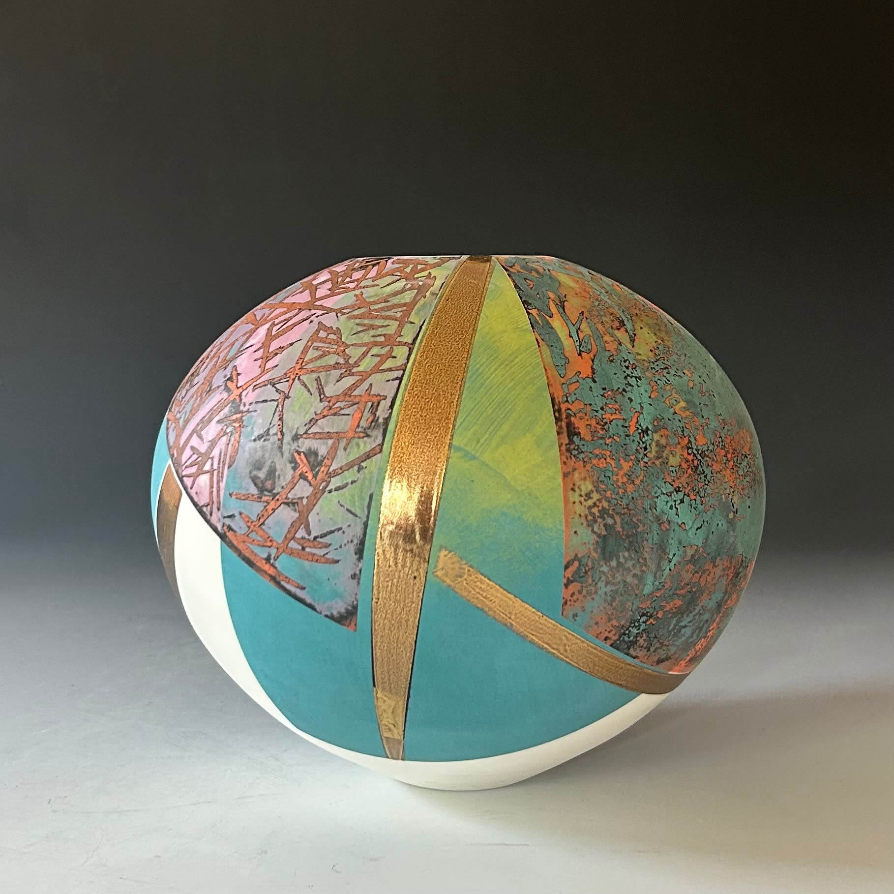 Pink, Turquoise and Green Pot